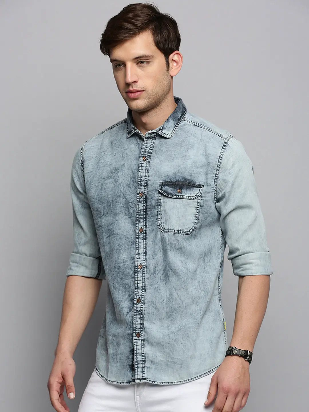 Men's Grey Solid Casual Shirt