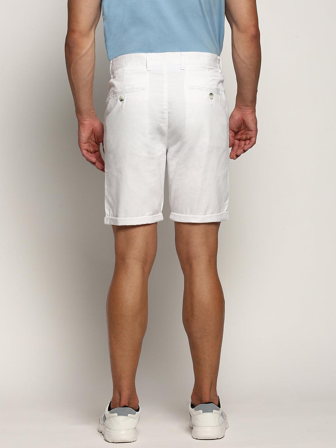 Men White Solid Shorts