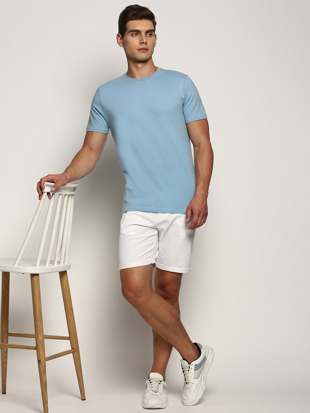 Men White Solid Shorts