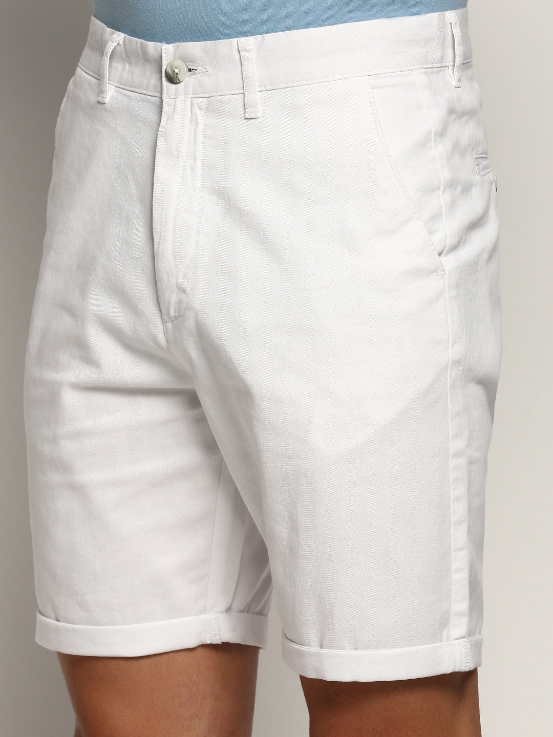 Men White Solid Shorts