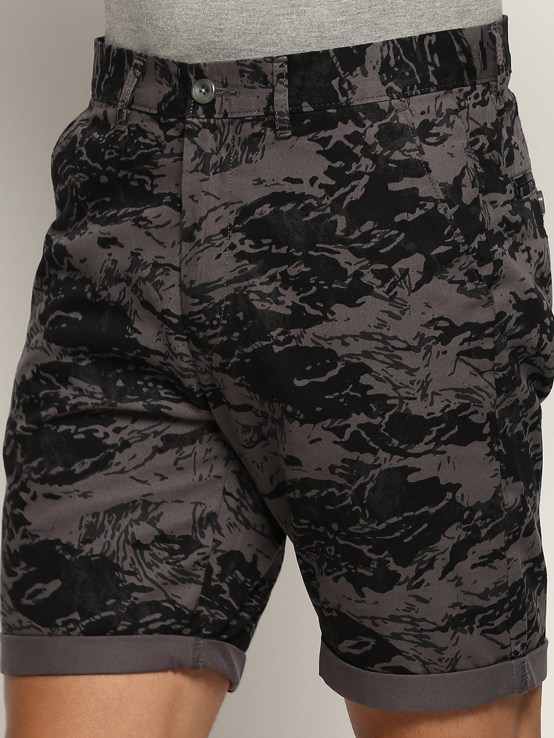 Men Grey Camouflage Shorts