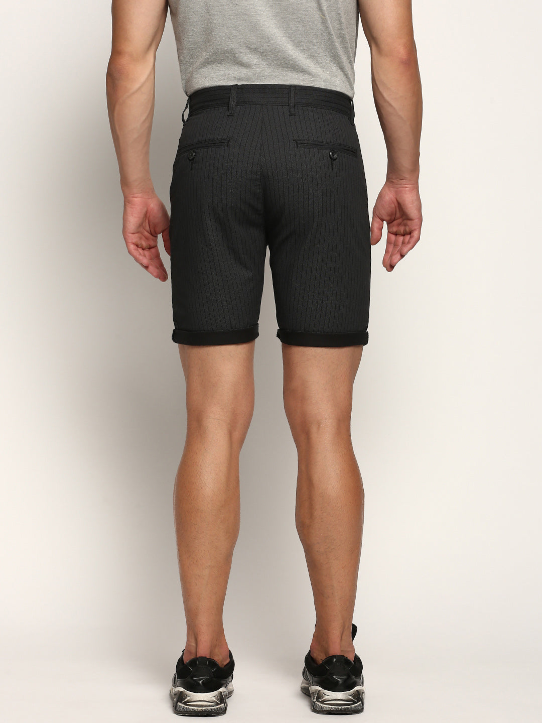 Men Black Striped Shorts