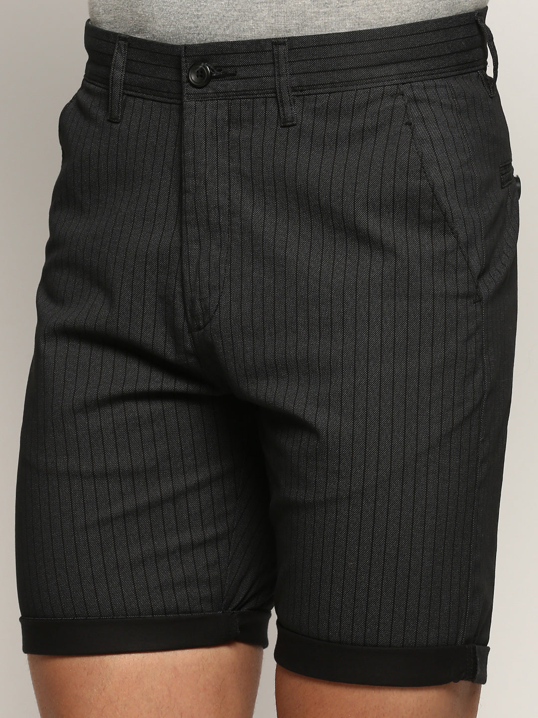 Men Black Striped Shorts