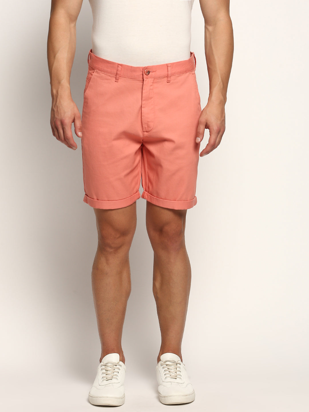 Men Peach Solid Shorts