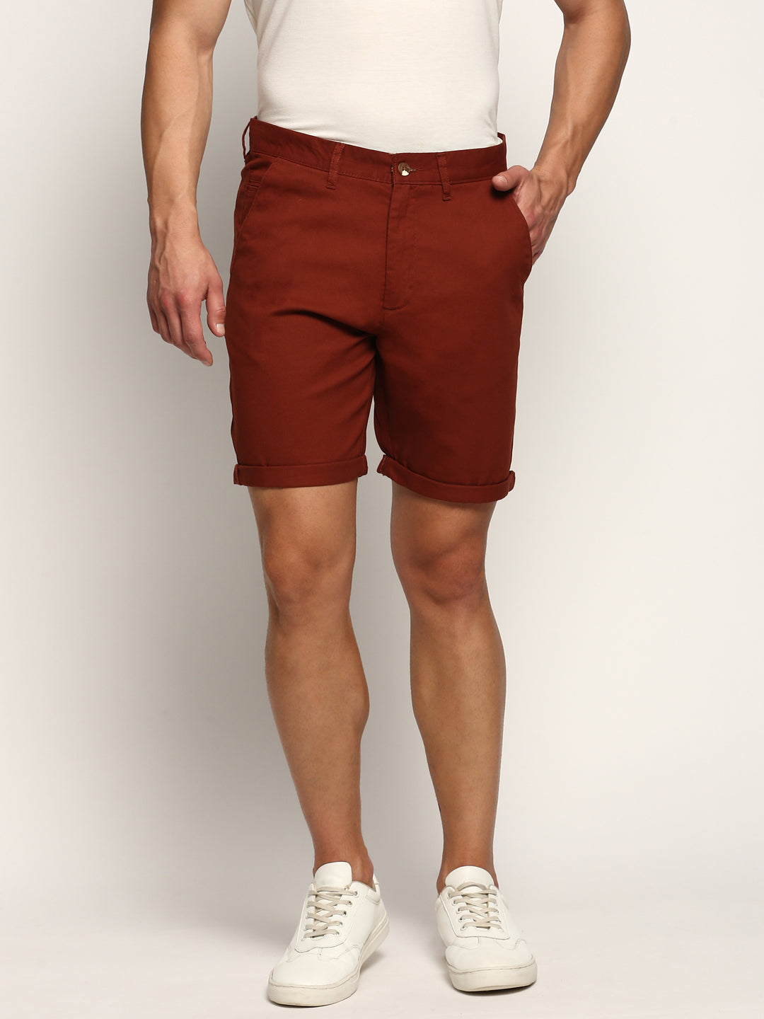 Men Rust Solid Shorts