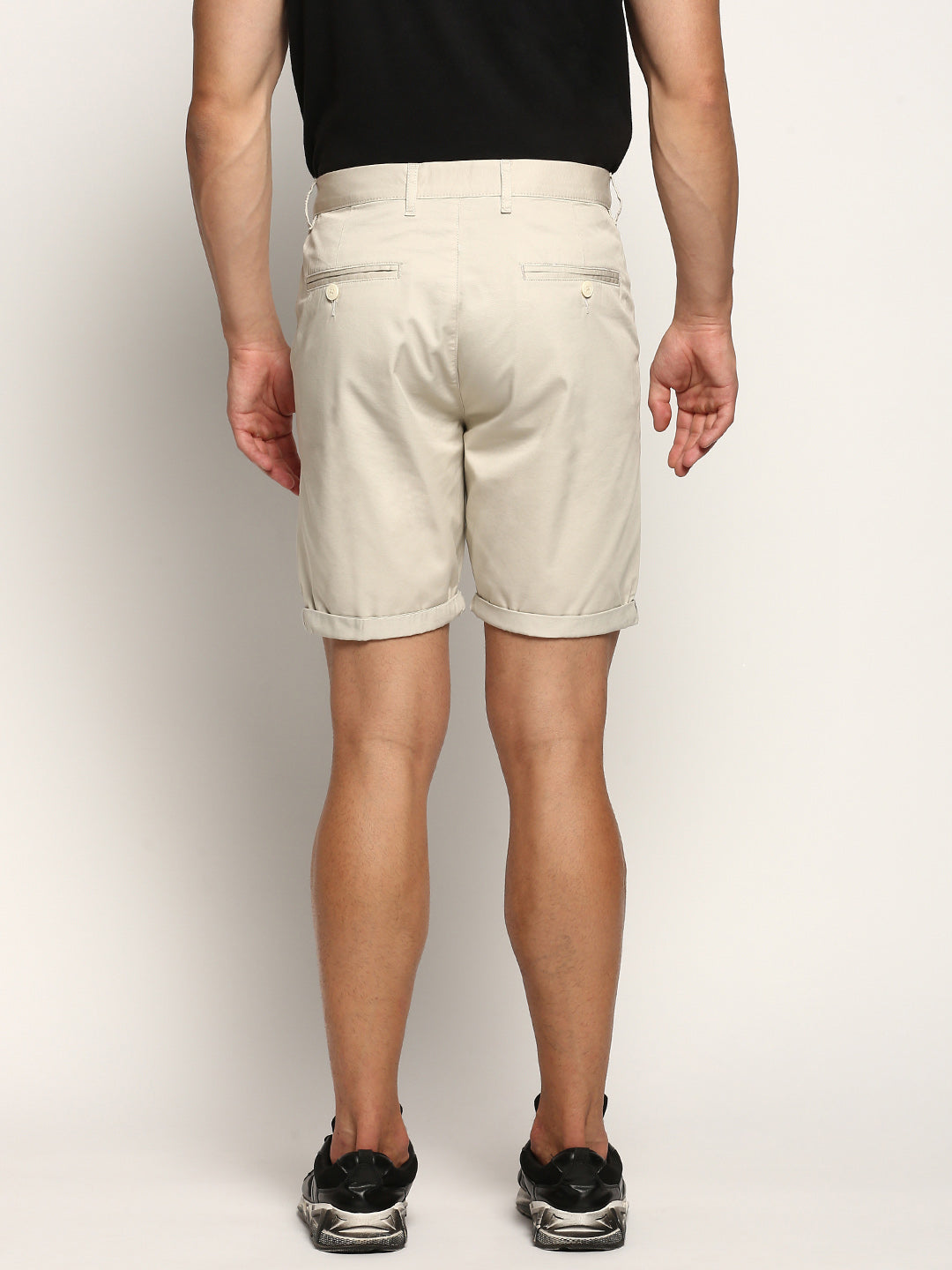 Men Beige Solid Shorts