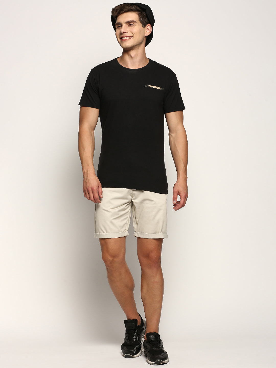 Men Beige Solid Shorts