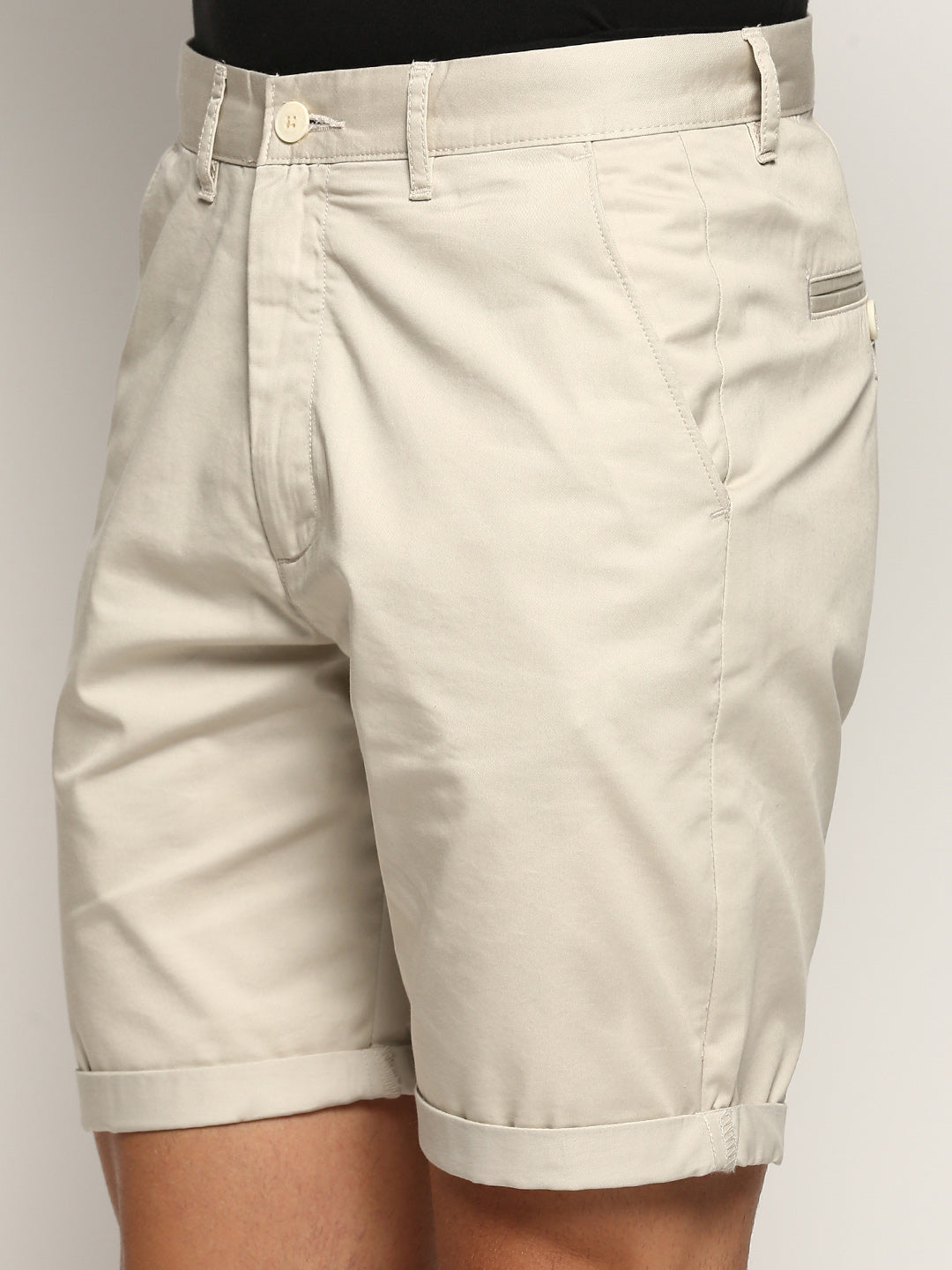 Men Beige Solid Shorts