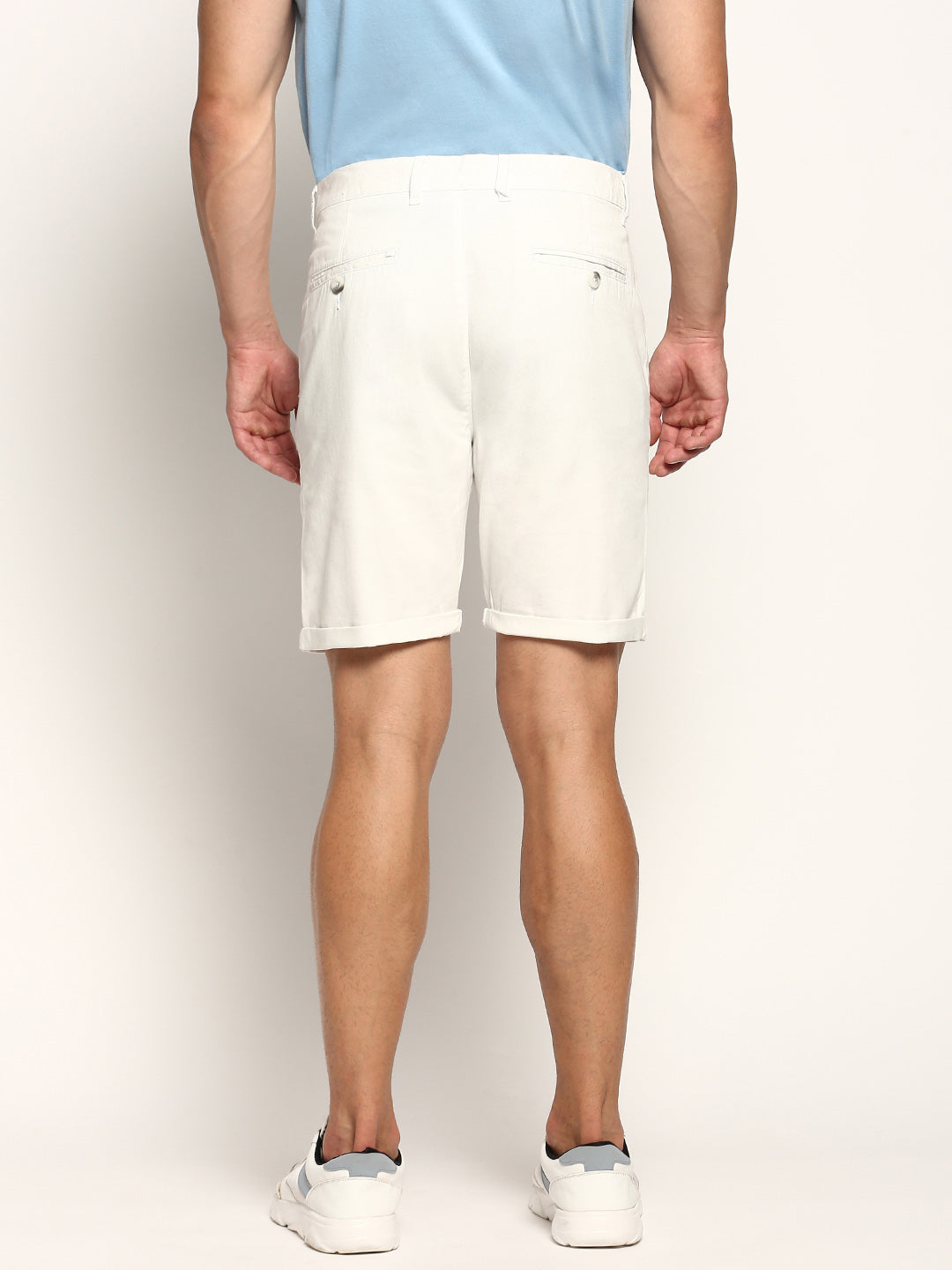 Men White Solid Shorts