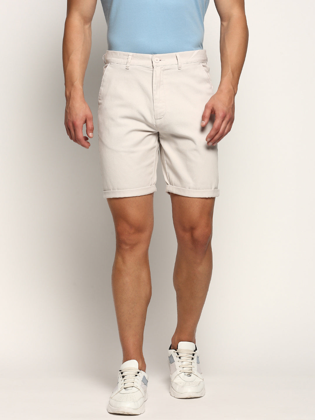 Men Cream Solid Shorts