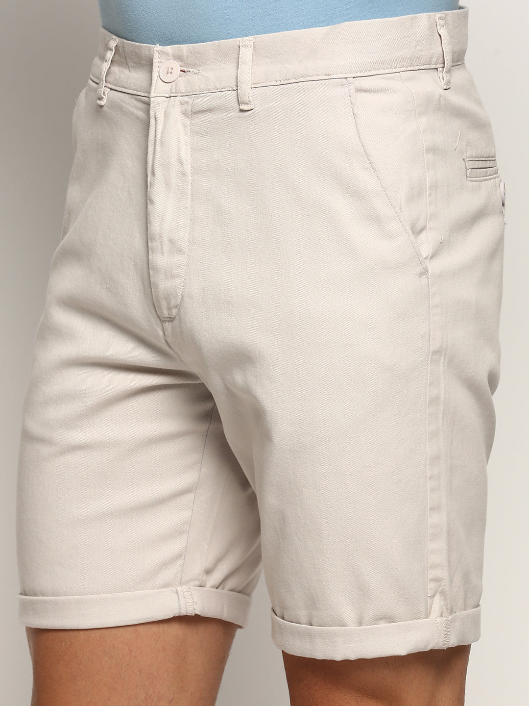 Men Cream Solid Shorts