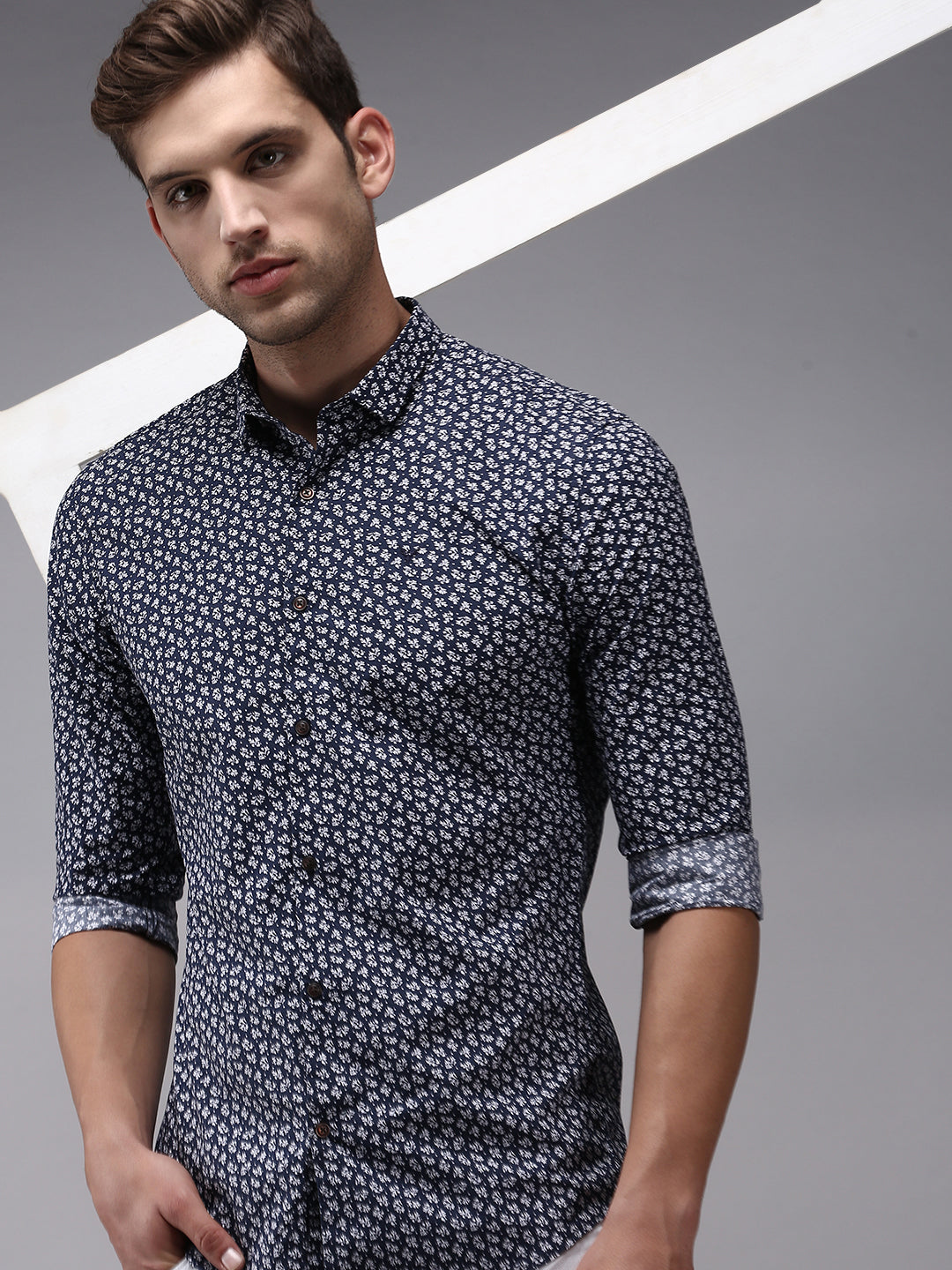 Men Navy Printed Casual Shirt