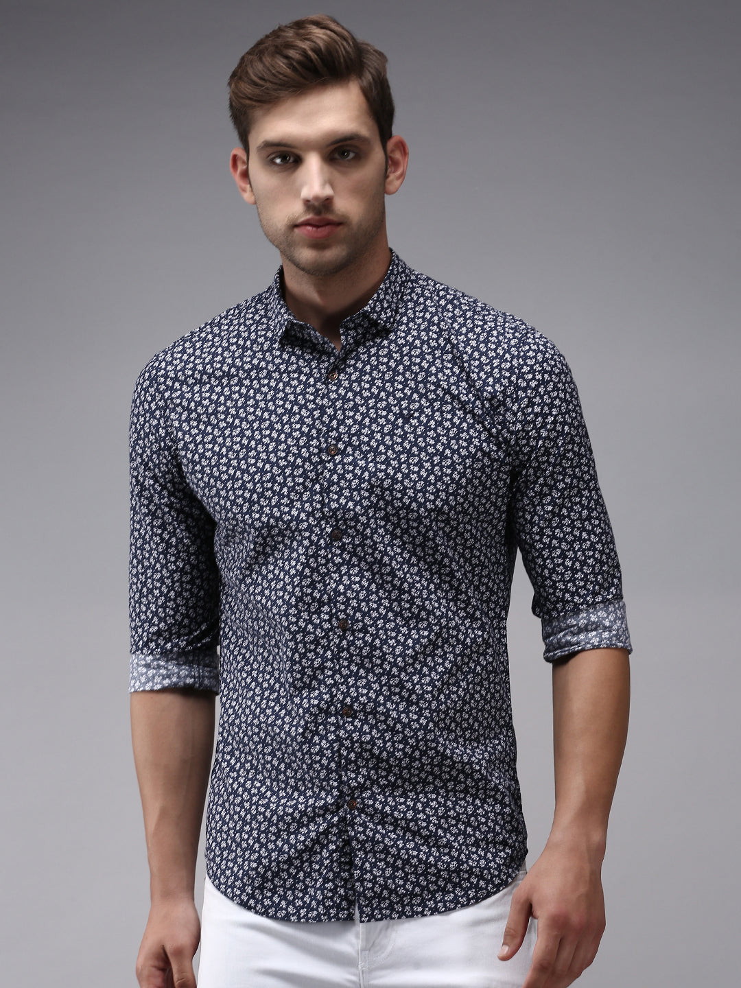 Men Navy Printed Casual Shirt