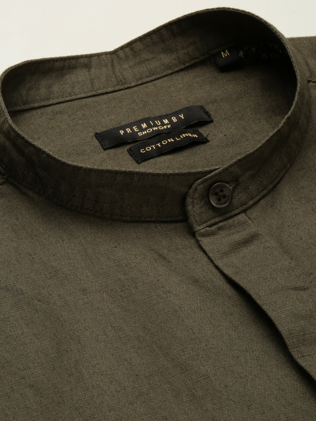 Men Olive Mandarin Collar Solid Shirt