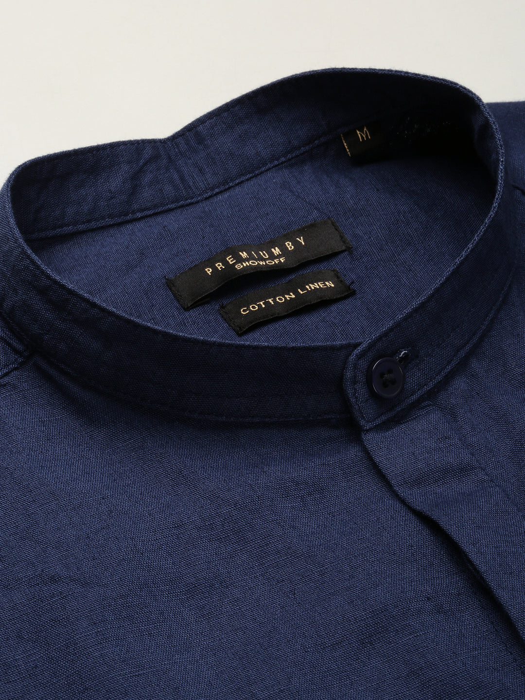 Men Navy Blue Mandarin Collar Solid Shirt