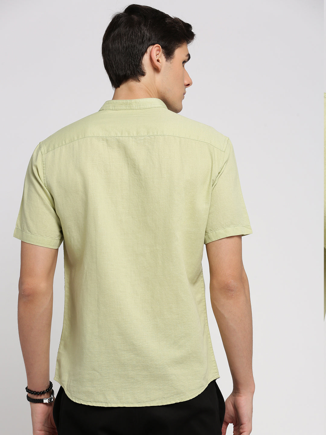 Men Sea Green Mandarin Collar Solid Shirt