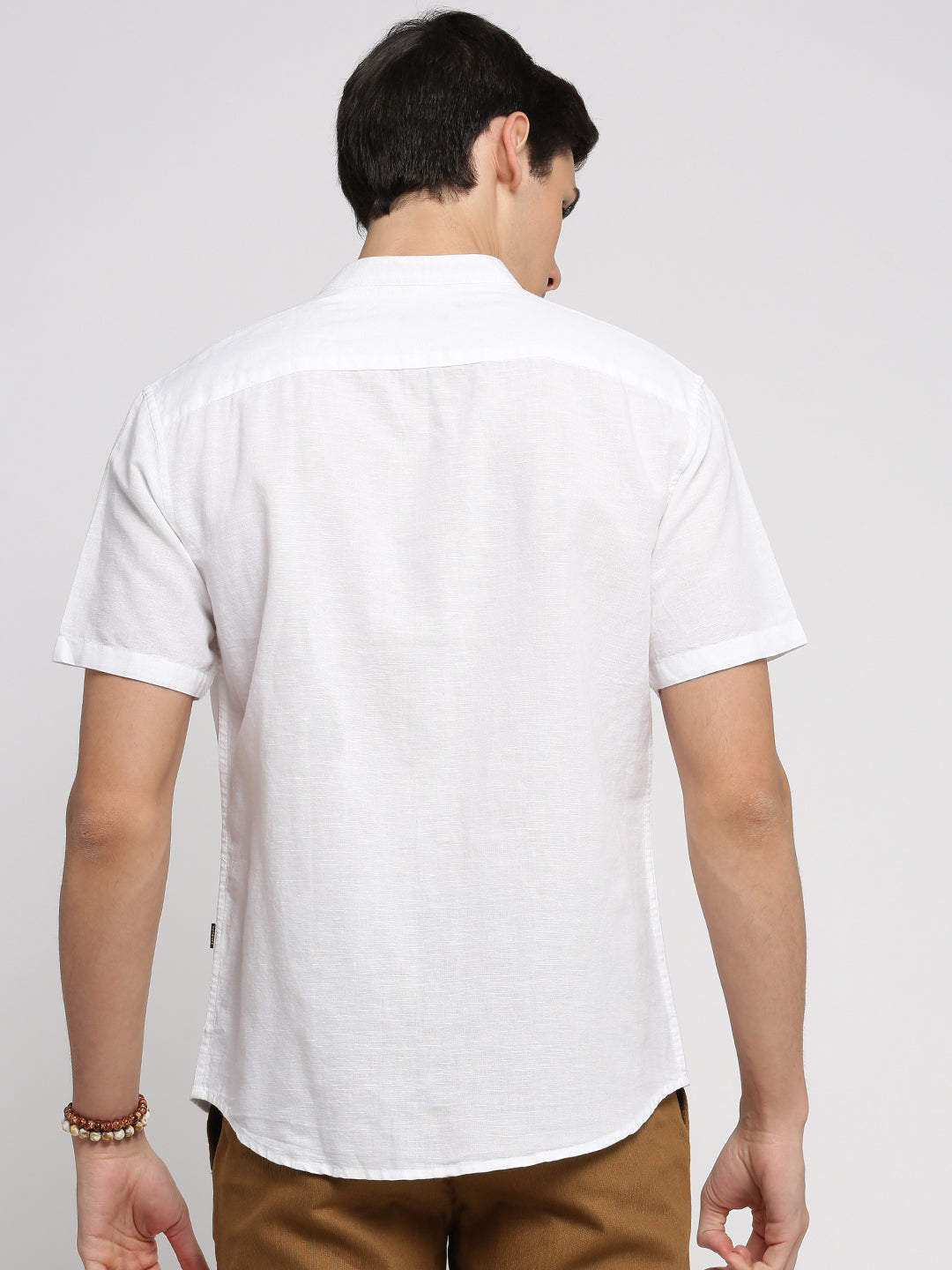 Men White Mandarin Collar Solid Shirt