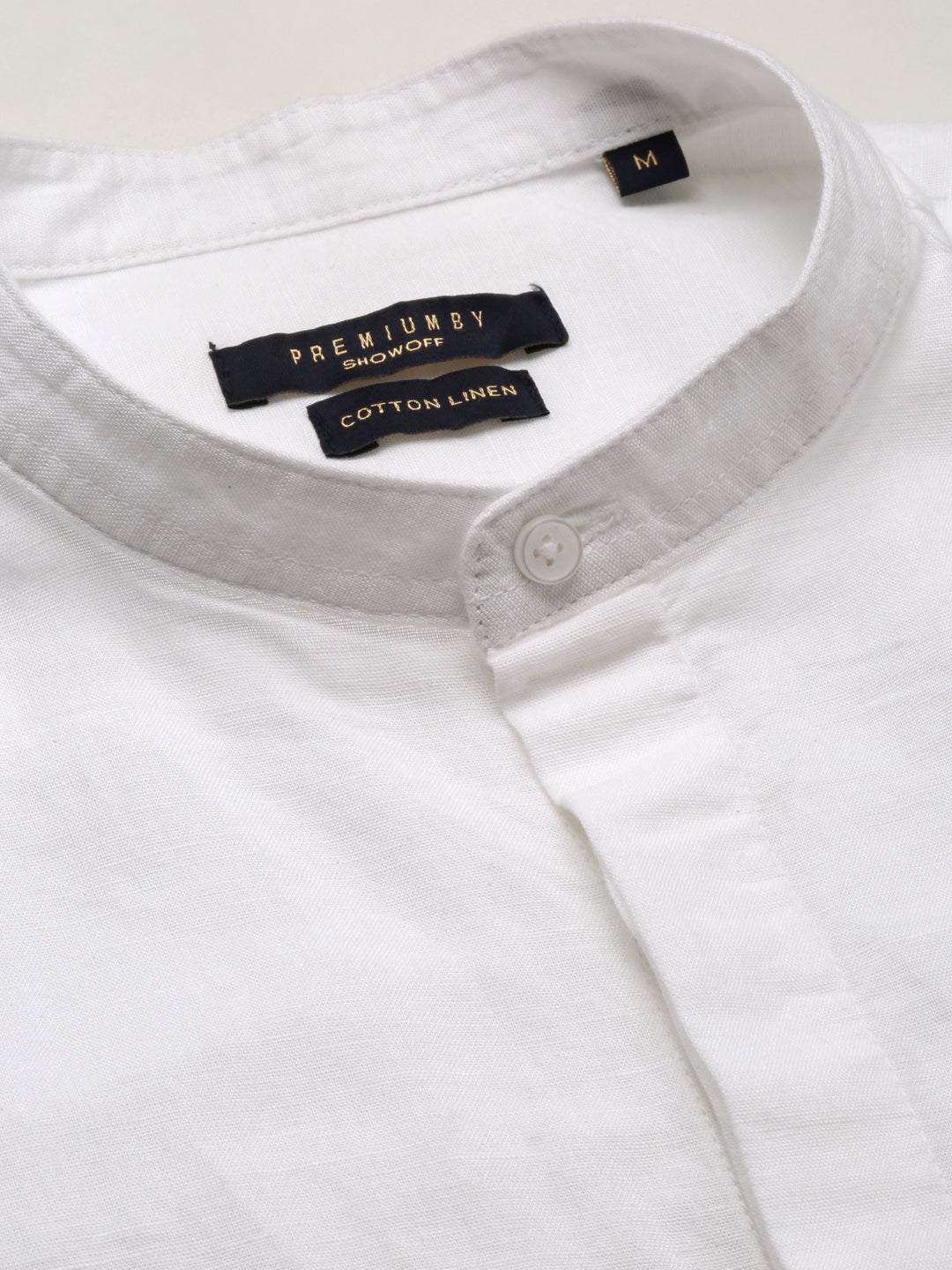 Men White Mandarin Collar Solid Shirt