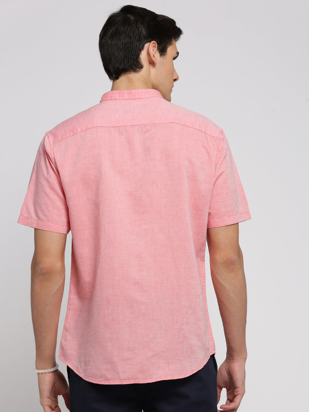 Men Peach Mandarin Collar Solid Shirt