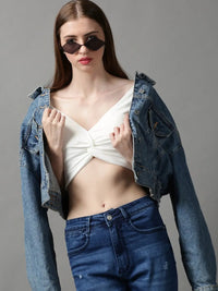 Women's White Solid Crop Top