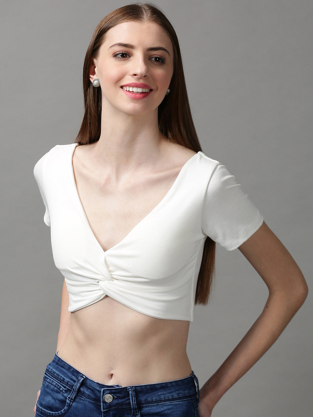 Women's White Solid Top