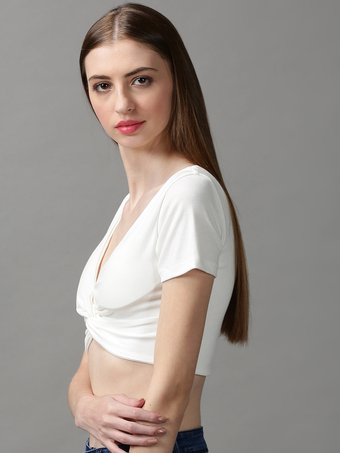 Women's White Solid Top