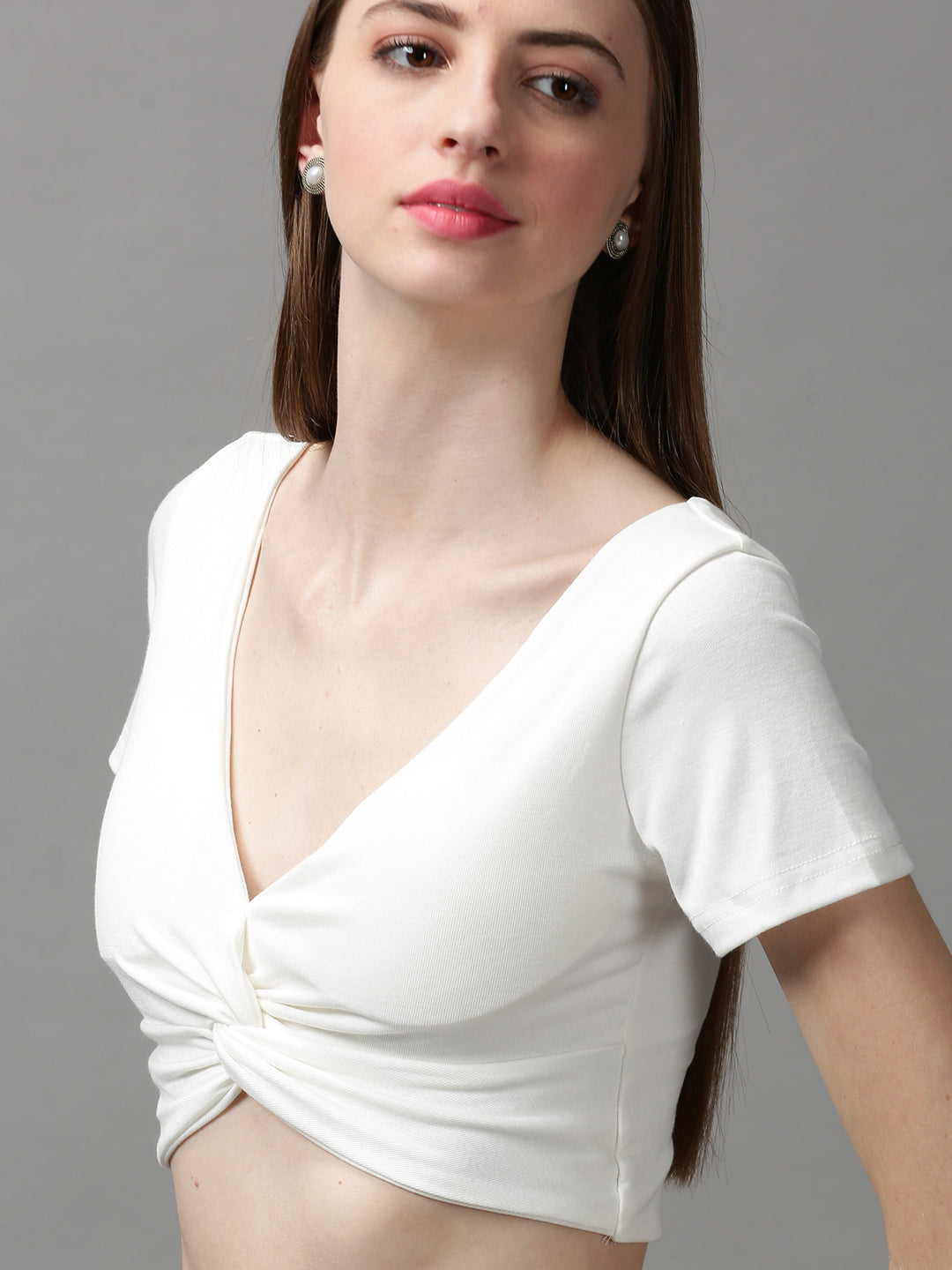 Women's White Solid Top