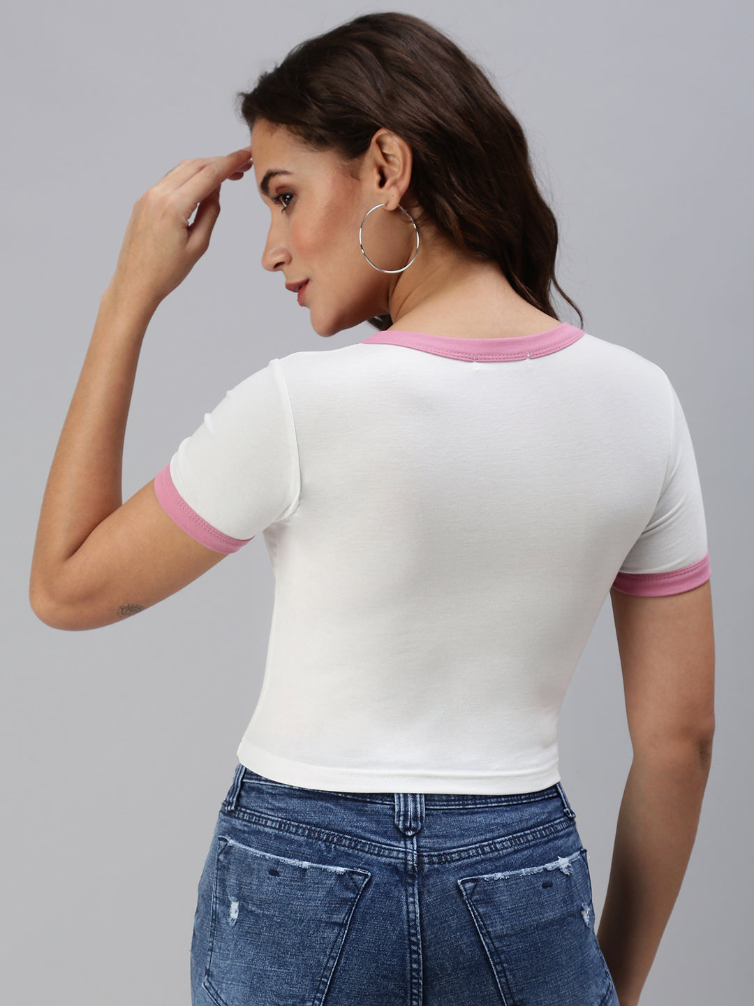 Women's White Solid Crop Top