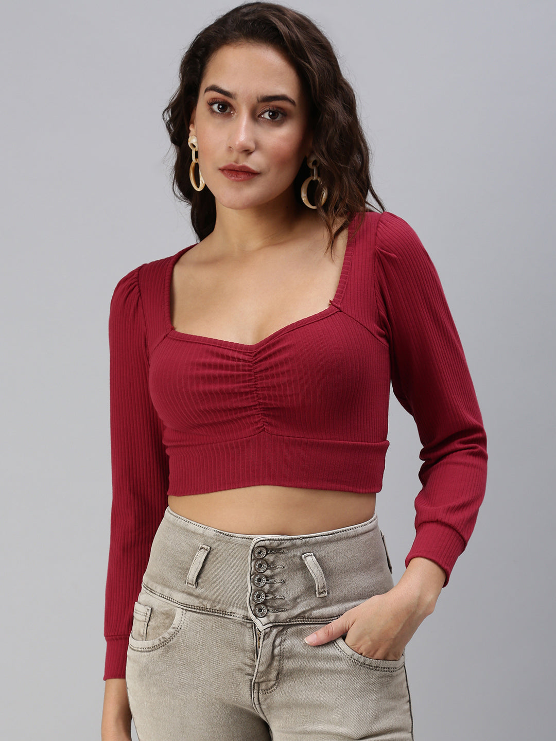 Women's Red Solid Crop Top