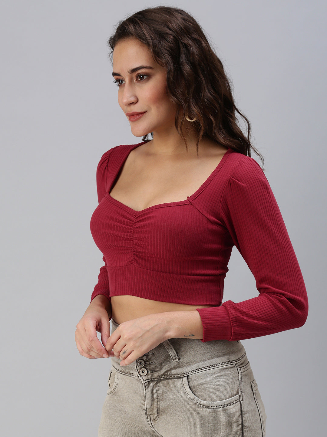 Women's Red Solid Crop Top