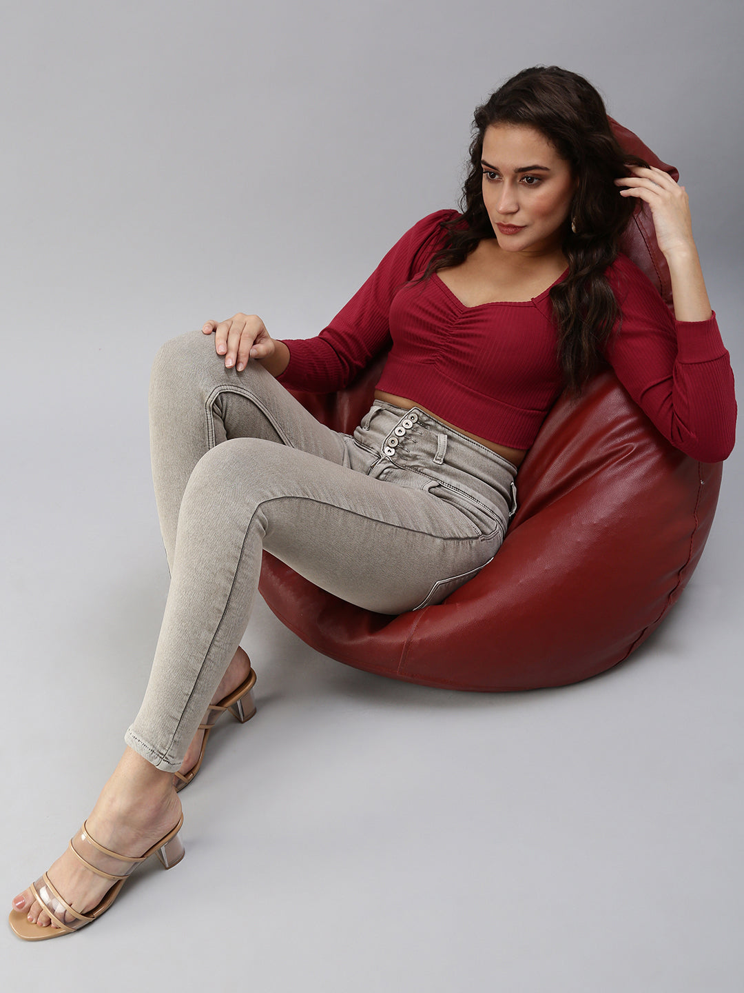 Women's Red Solid Crop Top