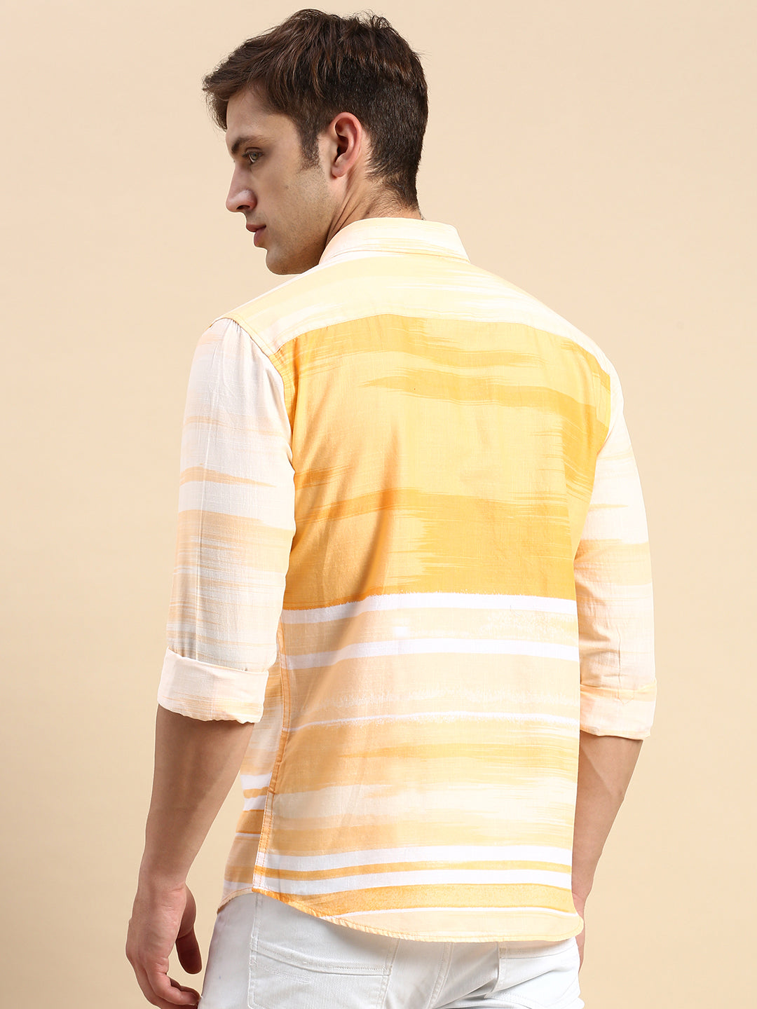 Men Orange Striped Casual Shirt