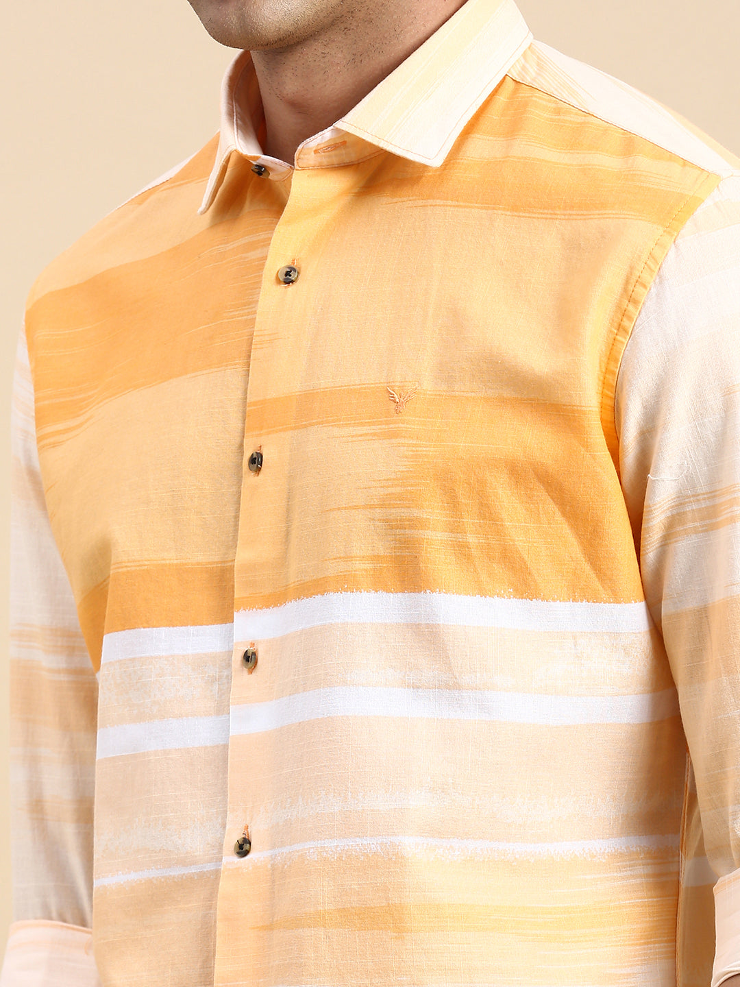 Men Orange Striped Casual Shirt