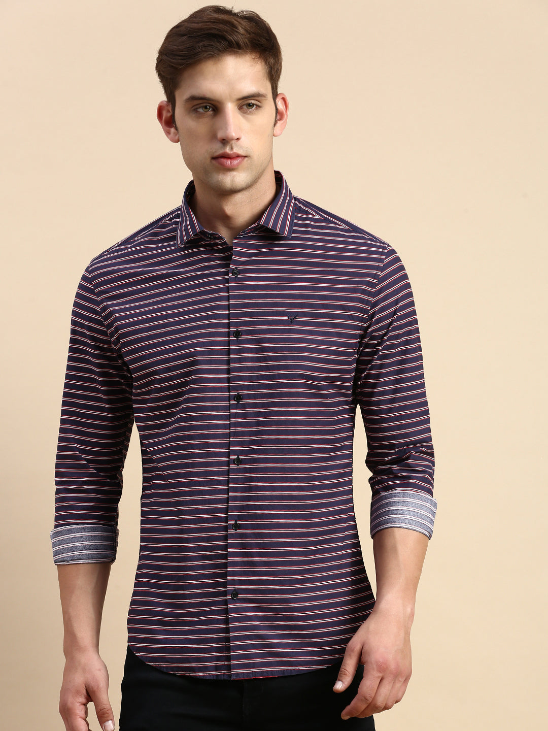 Men Navy Striped Casual Shirt