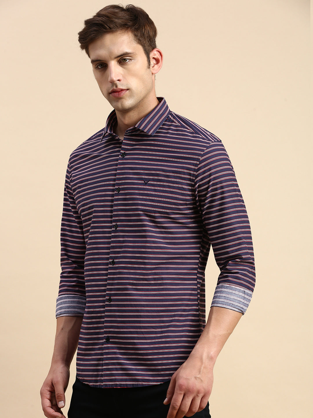 Men Navy Striped Casual Shirt