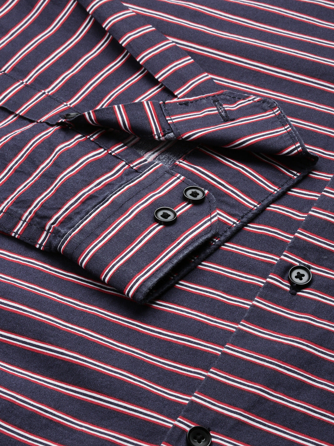 Men Navy Striped Casual Shirt