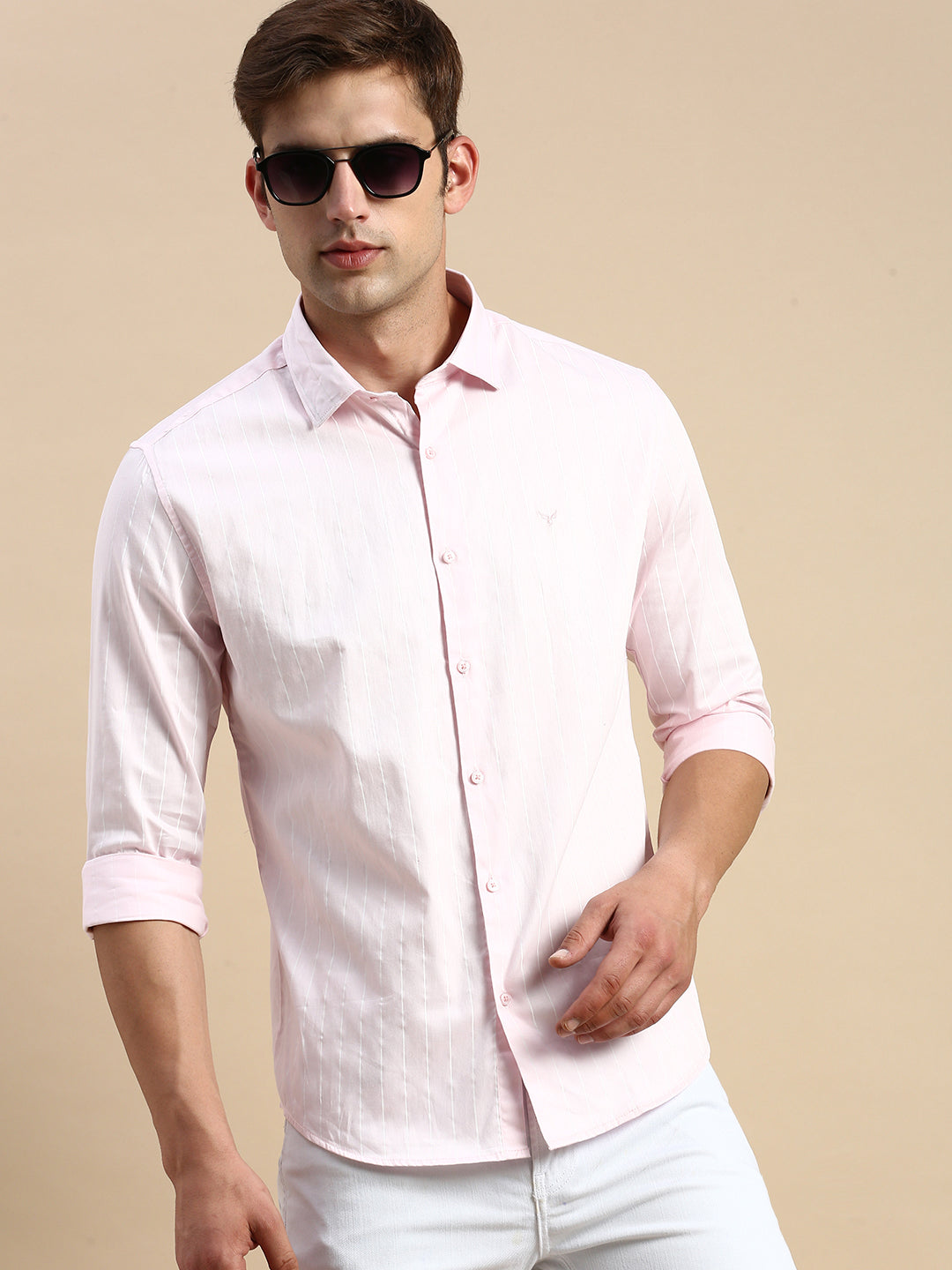 Men Pink Striped Casual Shirt