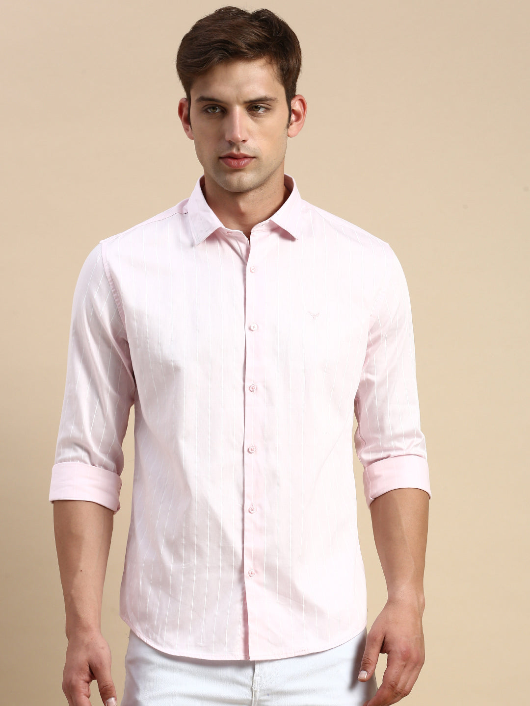 Men Pink Striped Casual Shirt