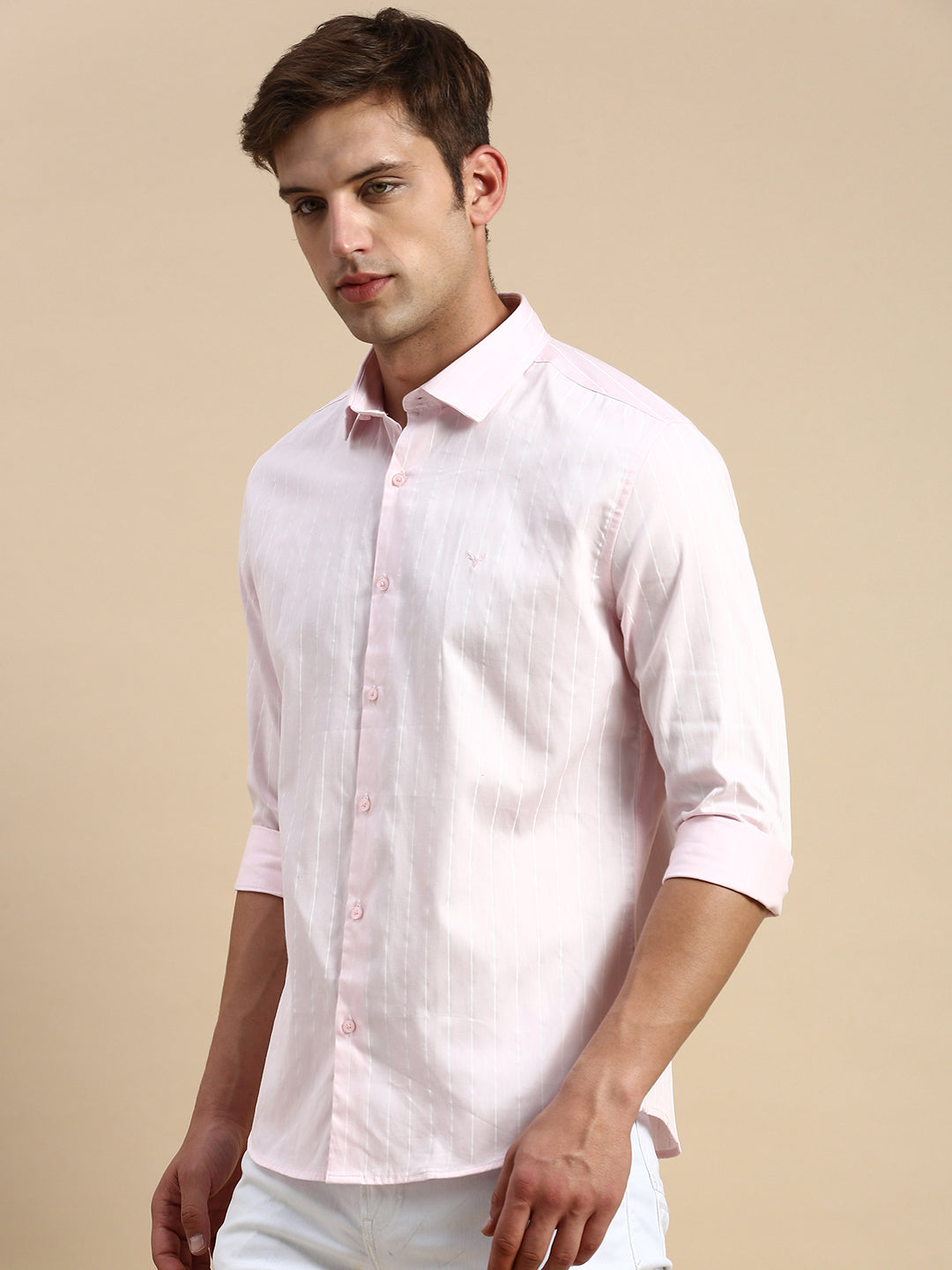 Men Pink Striped Casual Shirt