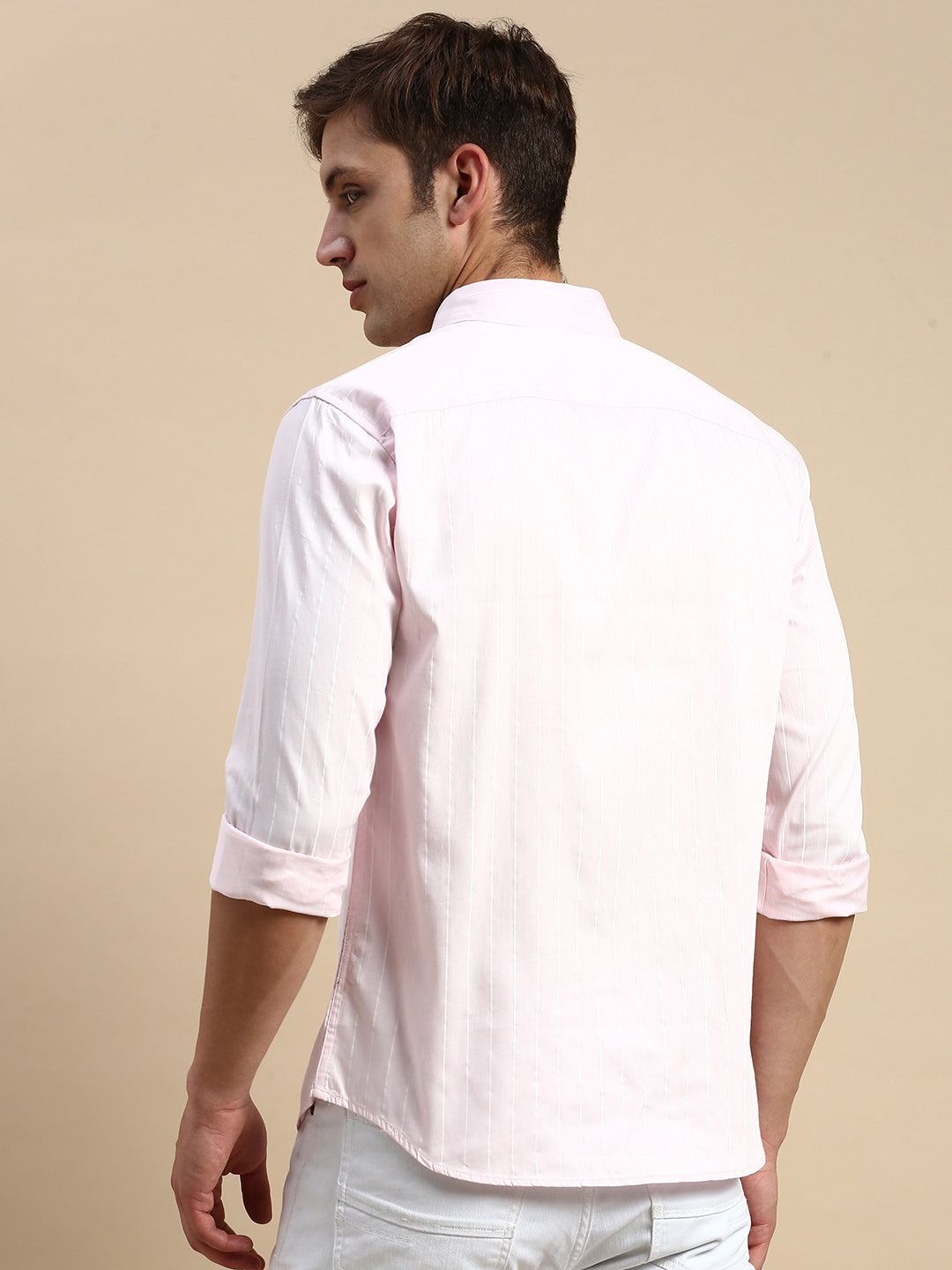 Men Pink Striped Casual Shirt