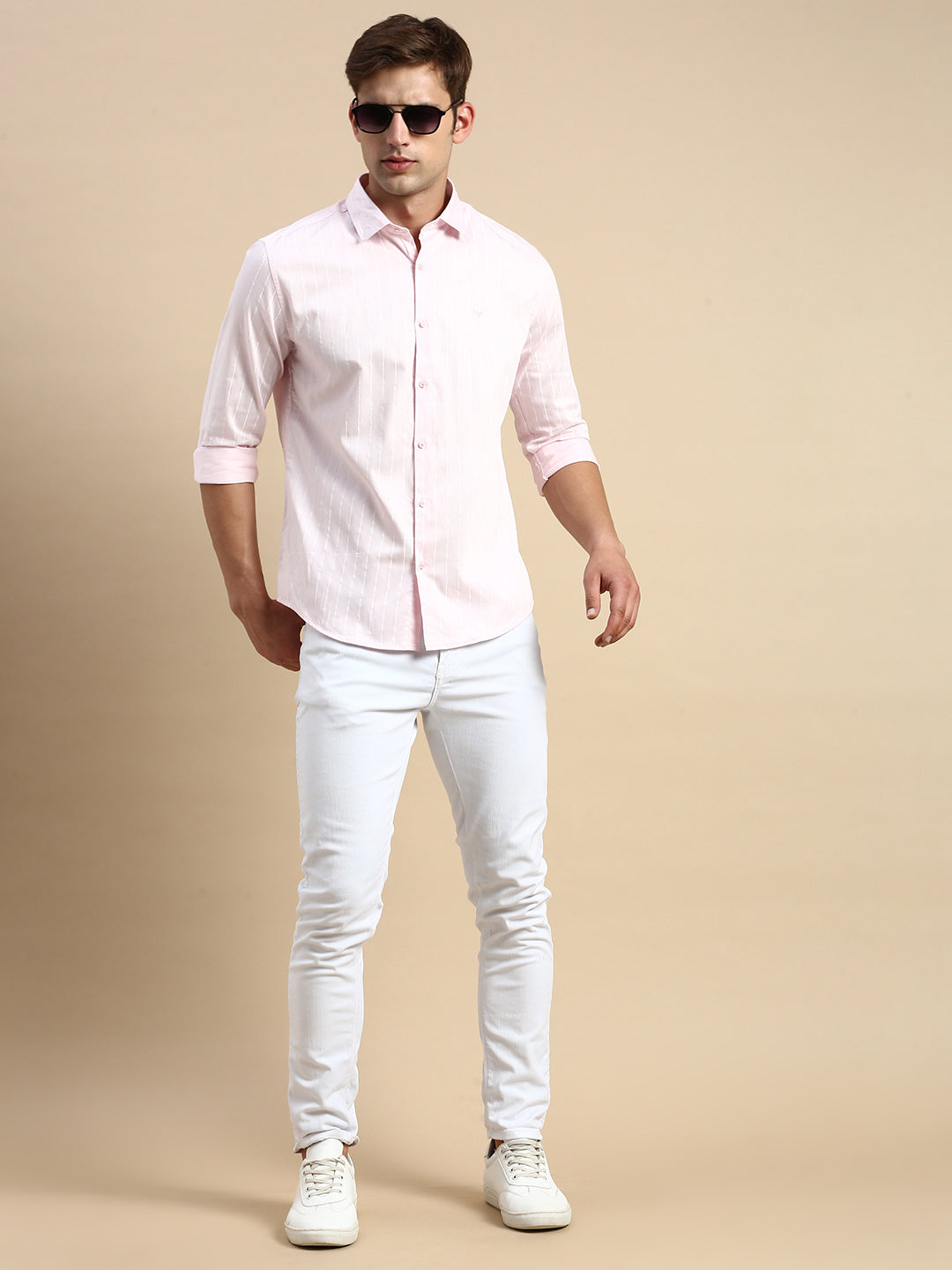 Men Pink Striped Casual Shirt