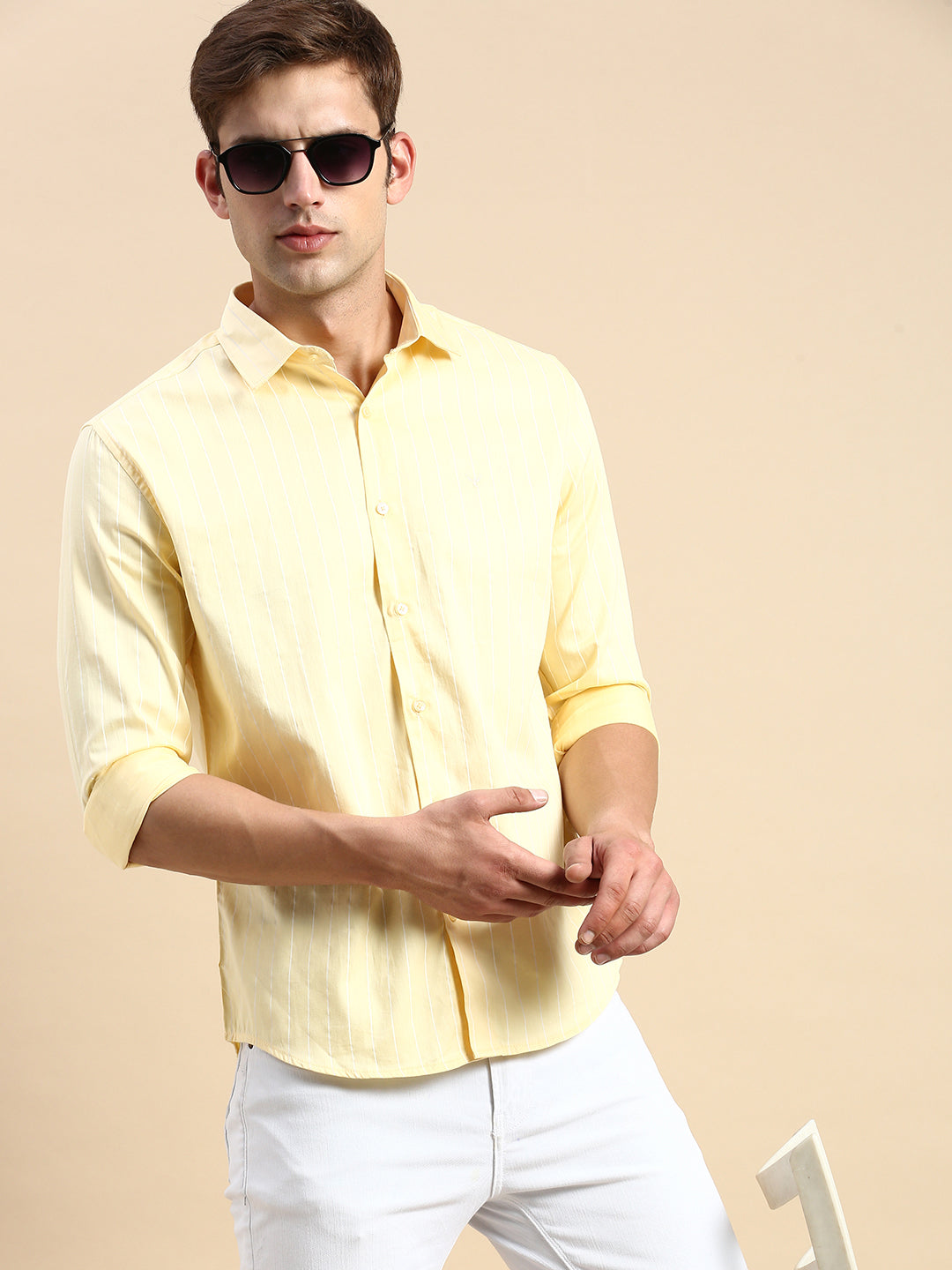 Men Yellow Striped Casual Shirt