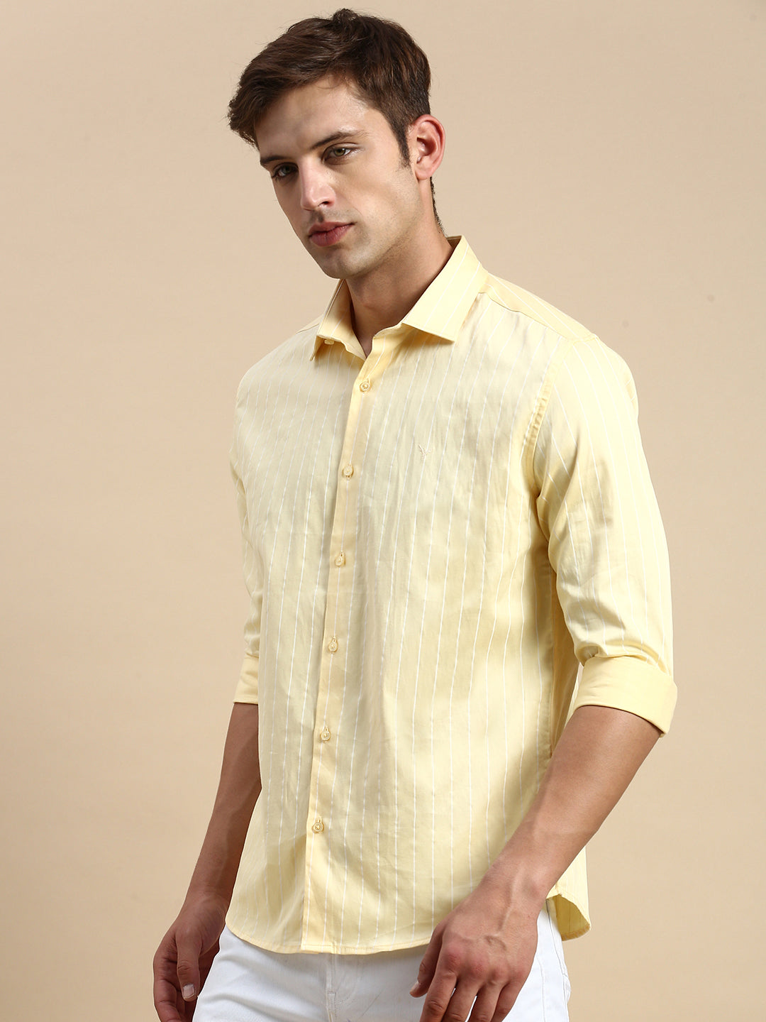 Men Yellow Striped Casual Shirt