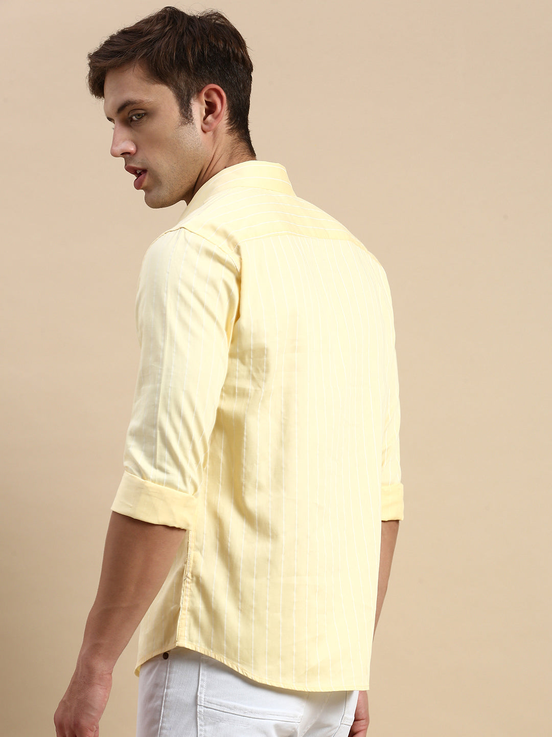 Men Yellow Striped Casual Shirt