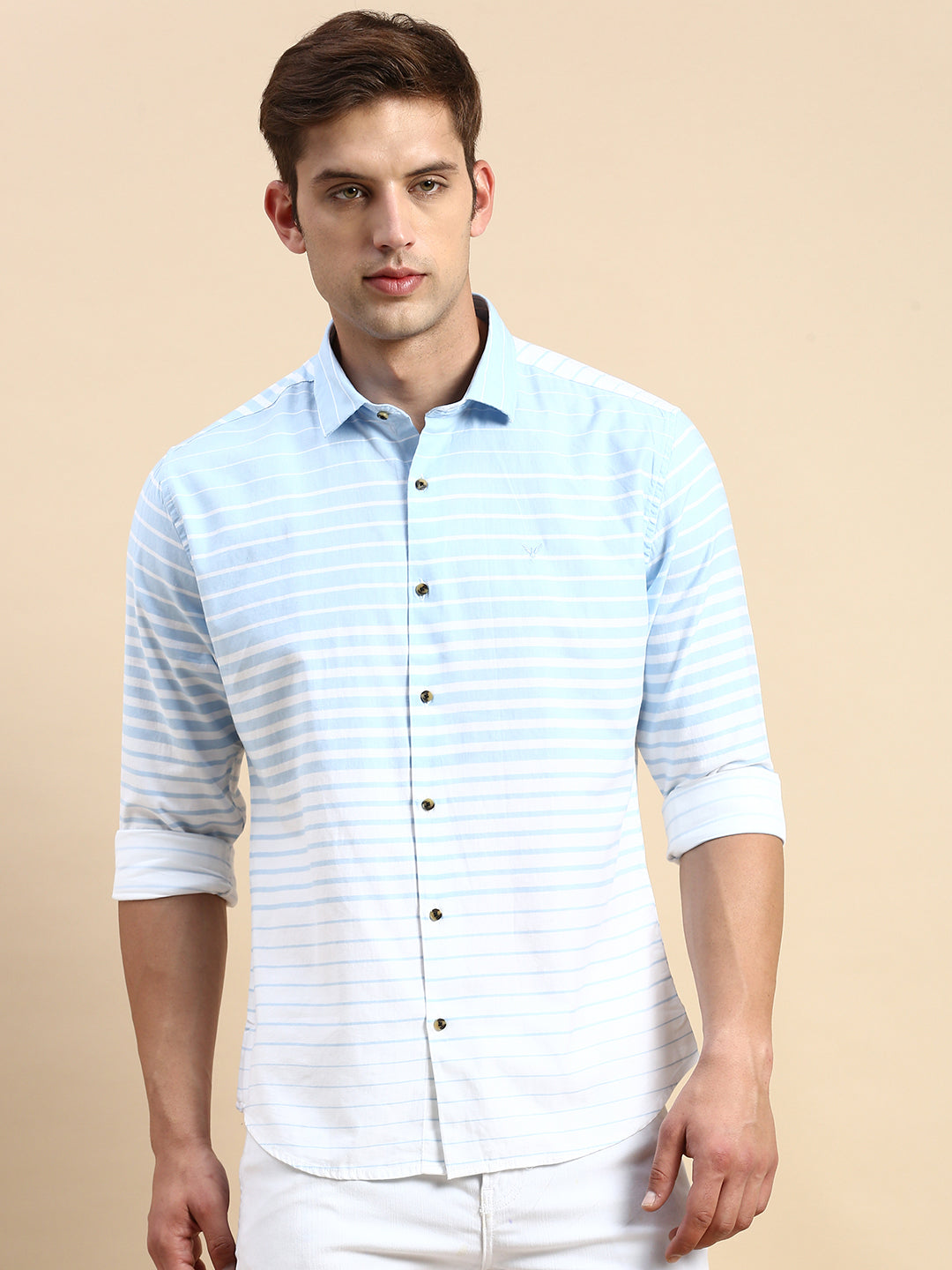 Men Blue Striped Casual Shirt