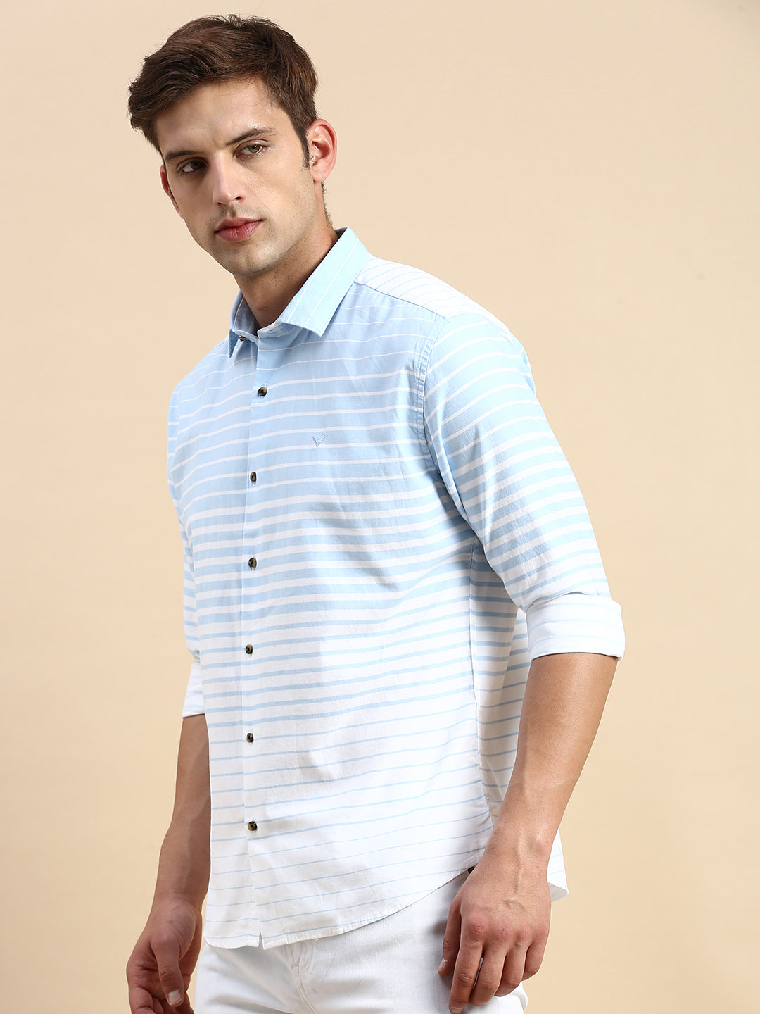 Men Blue Striped Casual Shirt