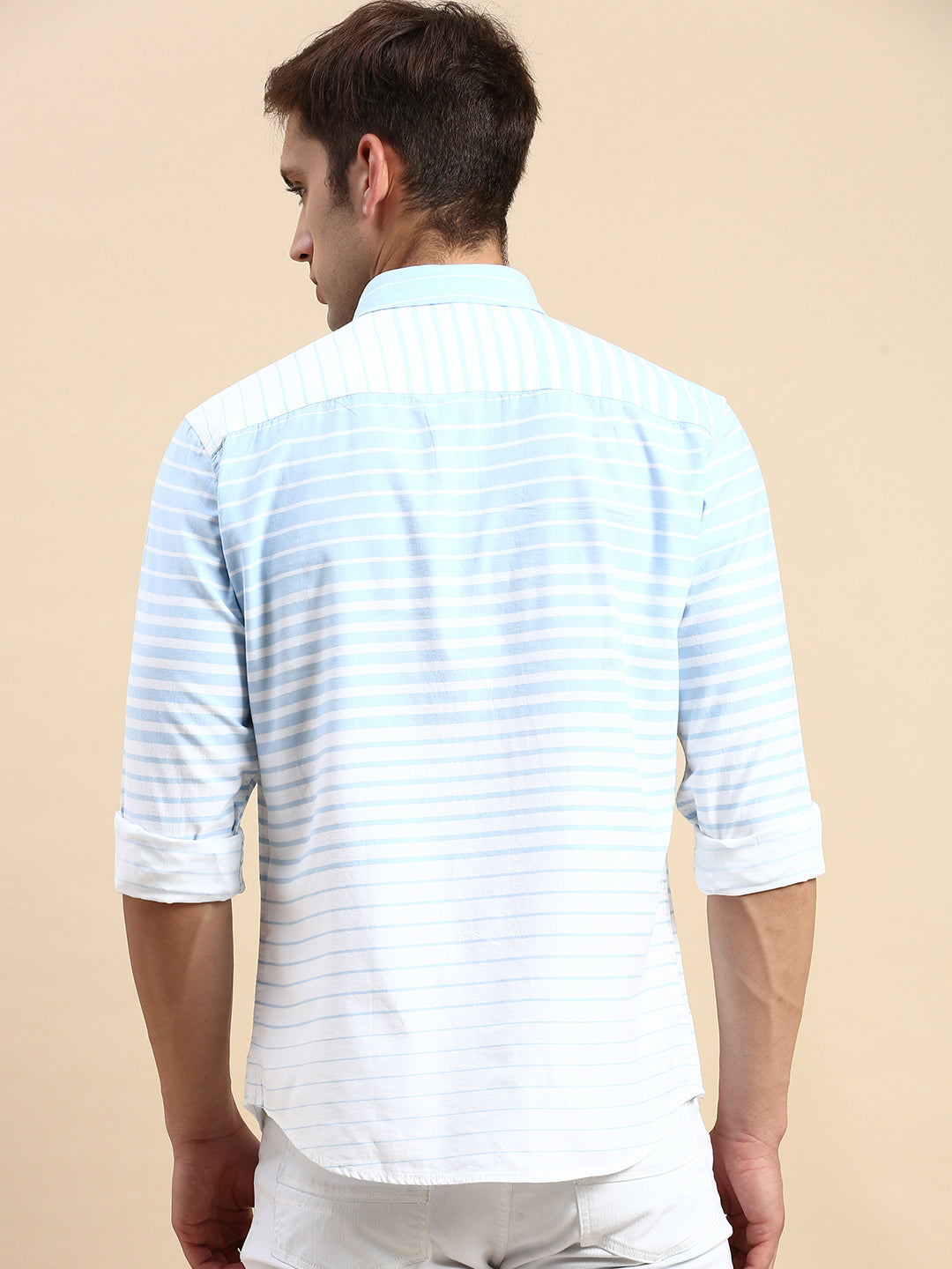 Men Blue Striped Casual Shirt