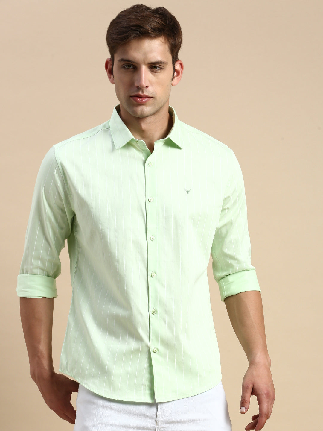 Men Green Striped Casual Shirt