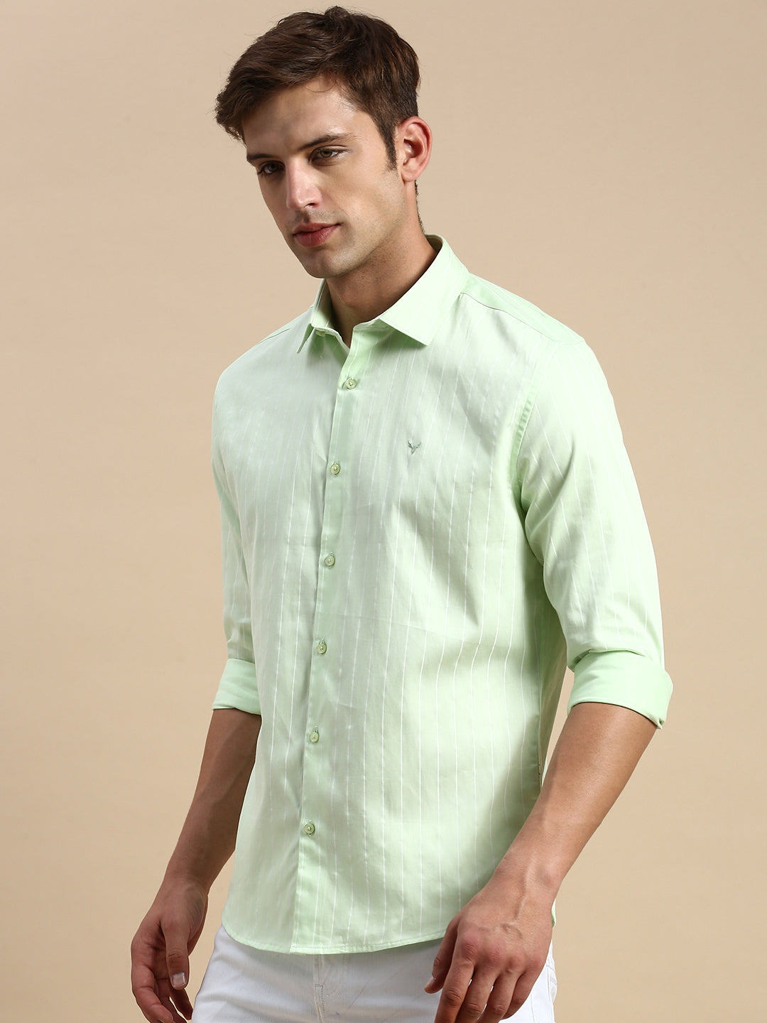 Men Green Striped Casual Shirt