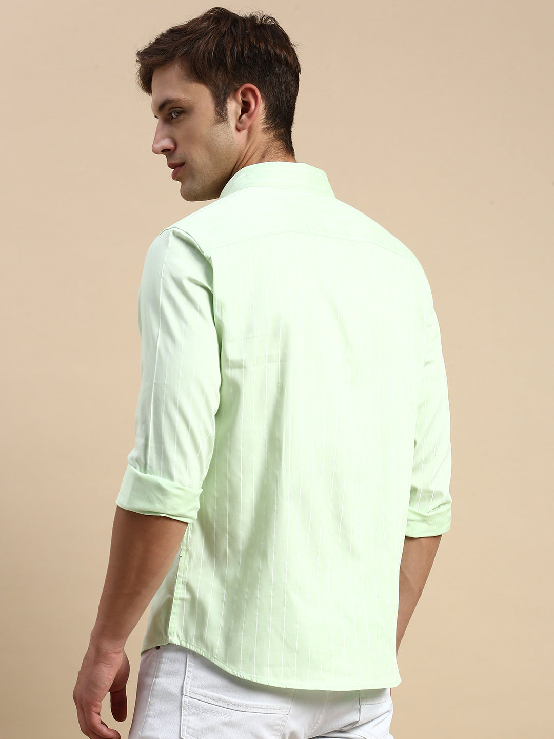 Men Green Striped Casual Shirt